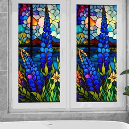 Window Stickers Films Colourful Flowers Wall Sticker Stained Privacy Cling Glass Door Static Vintage