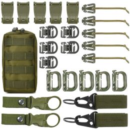 Bags Kit of 25 Molle Accessories Kit Attachment DRing Grimloc Locking Gear Clip Webbing Strap Tactical Backpack Web Elastic String