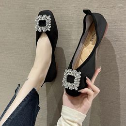 Casual Shoes Plus Size Women Square Toe Pumps Spring Rhinestones Buckle Slip On Women's Flat Ladies Office Work