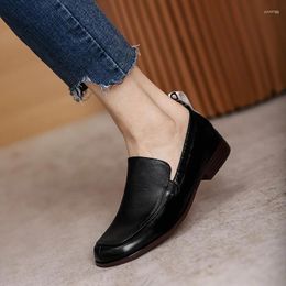 Casual Shoes Woment Flats Slip On Low Heel 2 CM TPR Bottom Daily Cow Leather Square Toe Women Simple Girls Soft Loafers