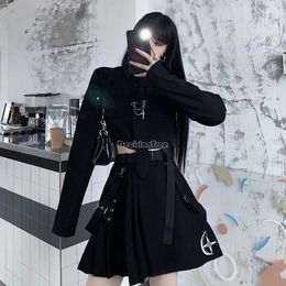 Clothing Sets 2024 Women's Improved Fashion Style Loose Uniform Jk Black Pleated Skirt Long-sleeved Short Shirt Two-piece Set W240