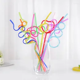 Disposable Cups Straws 10pcs Drinking Straw Plastic Bendable Flexible Beverage Cocktail Wedding Mixed Color Party Decoration Supplies