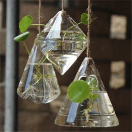 Vases 3pc/Lot Geometric Transparent Glass Hanging Vase Fashion Hydroponic Small Bottle Home Wall Art Decoration