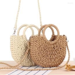 Waist Bags Summer Handmade For Women Beach Weaving Ladies Straw Bag Wrapped Moon Shaped Top Handle Handbags Totes