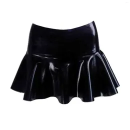 Bras Sets MONNIK Black Latex Fashion Skirt Miniskirt Sexy Women's Rubber Short Half With Ruffle Trim For Fetish Catsuit Club Party