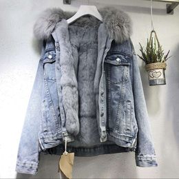 Cowboy Plush Jacket for Women in Winter New Style with Detachable and Thick Fur Collar Otter Rabbit Short