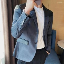 Men's Suits Striped Blazer Mens Slim Leather Stitching Masculino Business Casual Stylish Chaquetas Hombre De Vestir