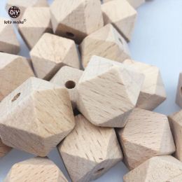 Necklaces Let's make Baby Teether Accessories Unfinished Hexagon Beads 20MM Natural Wooden 25pc Beech Teether Toys DIY Teething Necklace