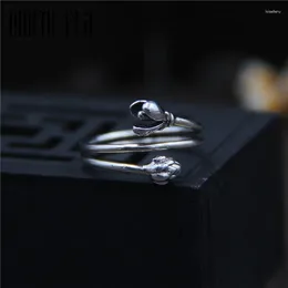 Cluster Rings Genuine 925 Sterling Silver Female Vintage Open Bridal Sets Lotus Design Fashion Jewelry For Women Opening Adjustable Ring