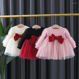 Girl Dresses Korean Style Baby Clothes Toddler Spring Autumn Infant Long Sleeve Bowknot Mesh Princess Skirt 13-24m