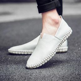 Shoes Fashion White Loafers Men Dress Shoes Big Size 14 15 Men's Real Leather Moccasin Solid Black Handed Casual Sneakers Male