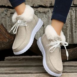 Boots Women Fur Fleece Lined Thermal Flat Snow Shoes Comfortable Lightweight Winter Keep Warm Boat Shoes Loafers Shoes