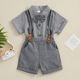 Clothing Sets Toddler Boy Gentleman Set Stripe Pattern Short Sleeve Shirt With Suspender Shorts 2Pcs Outfit