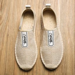 Boots Summer Breathable Footwear Men's Flat Canvas Shoes Hemp Lazy Flats for Men Cheap Moccasins Male Loafers Driving Shoes 365