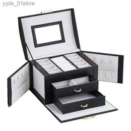 Jewellery Boxes High Quality 3 Layers Simple Leather Jewellery Display Generous And Portable Silk Necklace Box Earrings Ring Organiser L240323