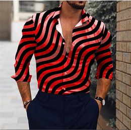 2024 New mens casual 3D irregular pattern printed shirt suitable for daily street wear spring polo collar long sleeved button up shirt 240323
