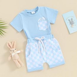 Clothing Sets Baby Boy Summer Clothes Set Checkerboard Short Sleeve Easter Print T Shirt With Plaid Shorts Toddler Infant Outfit