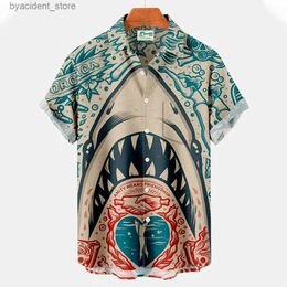 Men's Casual Shirts New Men Hawaiian Blouse Tshirt 3D Animal Print Clothes Fashion Button Mens Shirts Short Sleeve Lapel Streetwear Shirt Top L240320