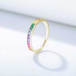 Peishang accessories S925 Sterling Silver micro inlaid square rainbow zircon ring womens fashion ring