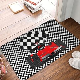 Carpets Bathroom Non-Slip Carpet Red Race Car With Chequered Flag Bedroom Mat Entrance Door Doormat Floor Decor Rug