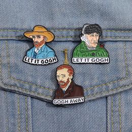 Oil Painting Character Enamel Pins Let It Gogh Creative Brooches Lapel Badge Shirt Backpack Clothes Pin Jewellery Gift