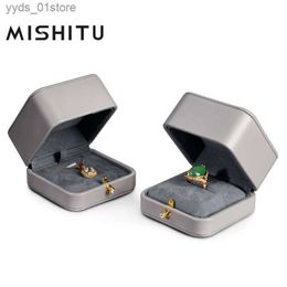 Jewelry Boxes MISHITU Grey Ring Fashion Pendant Jewelry Box Rounded Corner Buckle Jewelry Exquisite Gift Box Proposal Anniversary Gift L240323