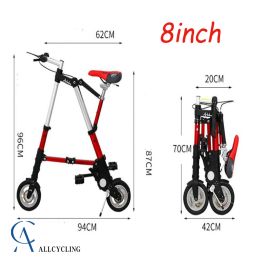 Lights Foldable Bike 8 Inch Aluminum Alloy Cycling Ultra Light Mini Bicycle Adult Office Worker Pneumatic Tire