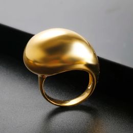 Hot Selling Smooth Three dimensional Solid Water Drop 14k Yellow Gold Finger Ring Rust Proof Simple for Women Jewellery