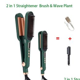 Hair Salon Irons 2 In 1 Straightener Brush Curling Iron Ceramic Negative Ion Waver Curlers Styling Tools With Lcd Display Drop Deliver Ot3Ll