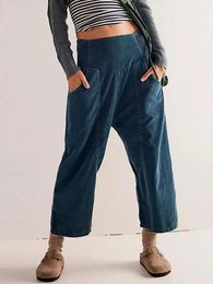 Women's Jeans Women Crop Harem Solid Colour Loose Elastic Denim Pants With Pockets Wide Smocked Waistband Streetwear