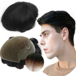 Toupees Toupees Q6 Toupee for Men Real Human Hair Replacement System French Lace Front Mens Toupee Bleached Knots Man Real Human Hair Uni