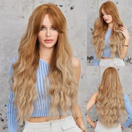 Wigs Long Wavy Daily Wigs with Bangs Ombre Blonde Natural Looking Synthetic Wigs for Women Party Use Soft Hair High Temperature Fibre