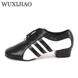 shoes WUXIJIAO new style Men's Genuine leather Latin dance shoes black male Ballroom dancing shoes comfortable Party shoes