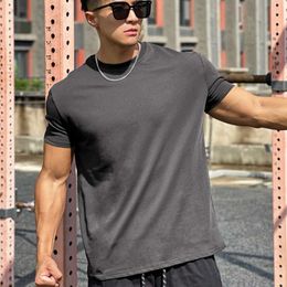 Muscle Exercise Loose Cotton Fitness Short Mens Basketball Autumn Running Training Elastic Sports T-shirt Round Neck