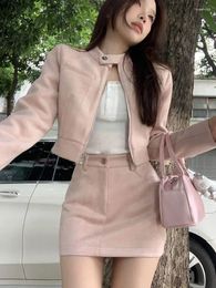 Work Dresses Sweet Girl Pure Sexy Suit Women's Autumn Long-sleeved Short Jacket Buttocks Wrapped Mini Skirt Two-piece Set Female Clothes