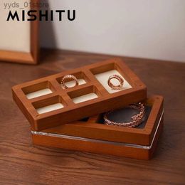 Jewelry Boxes MISHITU Solid Wood Jewelry Storage Box With Transparent Acrylic Ring Pendant Organizer Case Jewelry Storage Box For Display Tray L240323