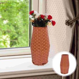 Vases Artificial Flower Basket Retro Decor Plastic Vase Pp Insert Craft Woven Containers Office Plant Holder