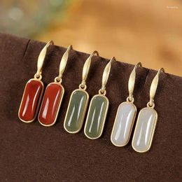 Dangle Earrings Original S925 Sterling Silver Gilding Southern Red Agate Hetian Jade Simple Elegant Natural Fashion Women's