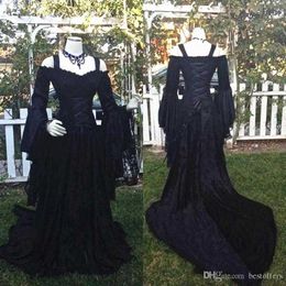 NEW Gothic Style Sleeping Beauty Black Wedding Dresses Off Shoulder Long Puffy Sleeves Lace Corset Bodice Wedding Bridal Gowns Custom Plus Size