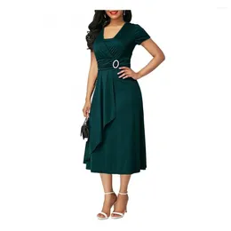 Party Dresses Tight Women Dress Plus Size Short Sleeve V Neck Asymmetric Hem Waist Midi Large Swing