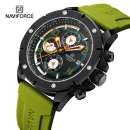 NAVIFORCE Fashion Mens Silicone Strap Watch Luxury Calendar Quartz Wristwatches Military Sport Chronograph Luminous Clock 240322