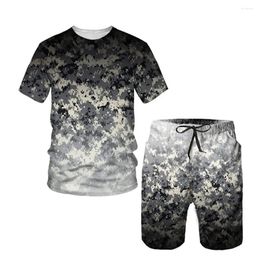 Men's Tracksuits Summer Tracksuit Set For Men Camouflage Short Sleeve T Shirt Shorts 2 Piece Oversized Casual Trendy Sportwear Outfits