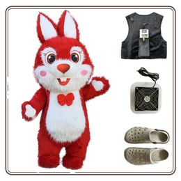 Mascot Costumes 2.6m Giant Iatable Furry Mascot Rabbit Costume for Entertainments Funny Animal Blow Up Bunny Suit Holiday Fancy Party Dress