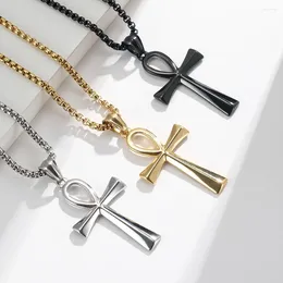 Necklace Earrings Set Solid Colour Gold Plated Cross Square Box Chain Ankh Pendant