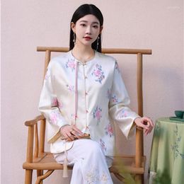 Ethnic Clothing High-end Spring Women Jacket Top Chinese Style Embroidery Elegant Lady Acetate Hanfu Coat Female S-XXL