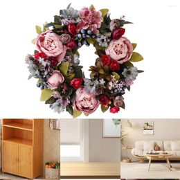 Decorative Flowers 35CM Artificial Peony Wreath Vintage Fake Flower Garland Silk Rose Wedding Party Home Decor