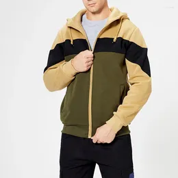 Men's Hoodies Spring Autumn Contrast Color Fashion Long Sleeve Man High Street Casual Zipper Pockets Drawstring All-match Cardigan