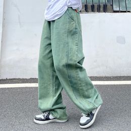 Harajuku Style Straight Jeans Mens Y2k Streetwear Trend Green Purple Trousers Casual Baggy Wide Leg Denim Pants 240320