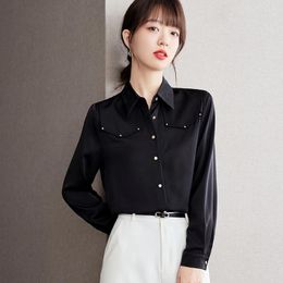 Women's Blouses Black Work Shirt Women Tops Long Sleeve Button Elegant Fashion French Style Loose Casual Office Lady Spring Autumn D2636