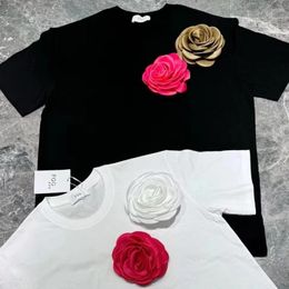 Women's T Shirts Mid-length Detachable Flowers Cotton Shirt 2024 Summer Short Sleeve Tshirt Tops Tees Youthful Woman Clothes Sales